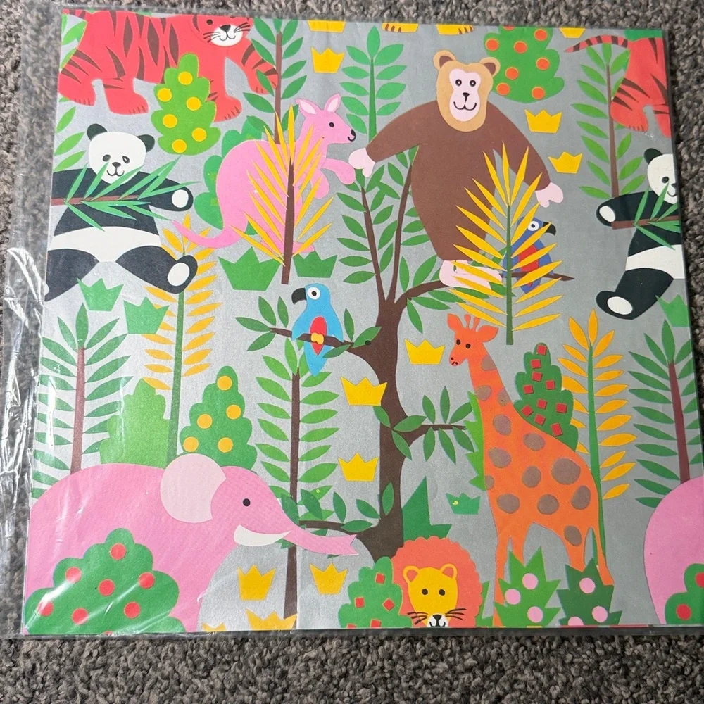 5/$25 VINTAGE Birthday Wrapping Paper Jungle Safari Animals
